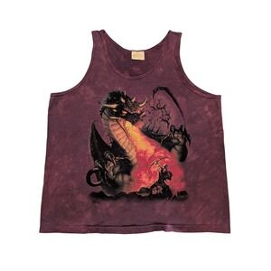 The Mountain Tank Top Mens XL Maroon Dragon Graphic Tie Dye Fantasy Vintage 2005